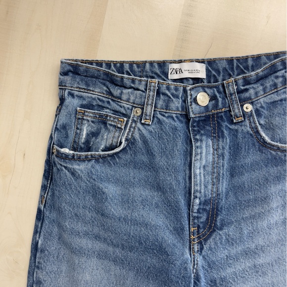 ZARA women’s straight leg cotton raw hem denim jeans 4 - Picture 3 of 7